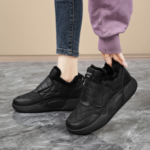 品牌撤櫃真皮新款運動鞋女2025冬季保暖雪地靴魔術貼孕婦加絨棉鞋