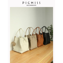 【PIGMISS】菜籃子包新款單肩斜背高級感通勤手提頭層牛皮水桶包