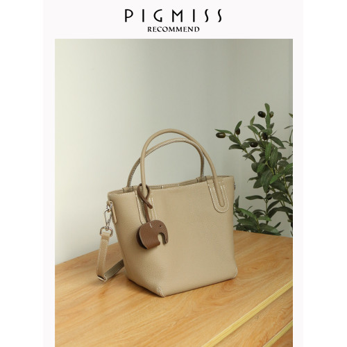 【PIGMISS】菜籃子包新款單肩斜背高級感通勤手提頭層牛皮水桶包 【PIGMISS】菜籃子包新款單肩斜背高級感通勤手提頭層牛皮水桶包