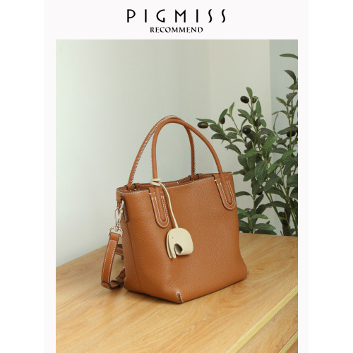 【PIGMISS】菜籃子包新款單肩斜背高級感通勤手提頭層牛皮水桶包 【PIGMISS】菜籃子包新款單肩斜背高級感通勤手提頭層牛皮水桶包