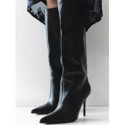 ZA黑色長靴2026秋冬新款寬筒細高跟尖頭高筒靴百搭側拉鍊時裝女靴