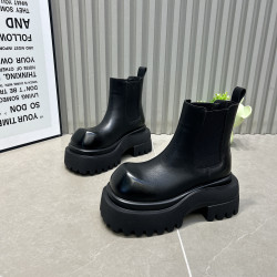 2025新款秋冬加絨大頭鵞頭厚底松糕馬丁靴女靴短筒套筒增高菸筒靴