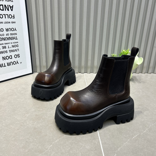 2025新款秋冬加絨大頭鵞頭厚底松糕馬丁靴女靴短筒套筒增高菸筒靴