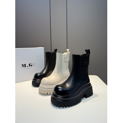 時尚增高菸筒靴女2025秋冬新款真皮厚底加絨百搭休閒一腳蹬中筒靴