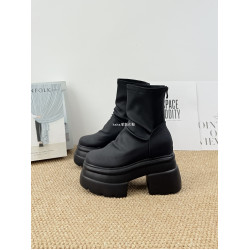 內增高13cm褶皺馬丁靴女黑色超厚底松糕菸筒靴英倫風彈力瘦瘦短靴