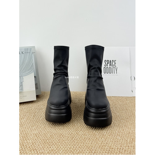 內增高13cm褶皺馬丁靴女黑色超厚底松糕菸筒靴英倫風彈力瘦瘦短靴