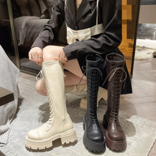 長筒靴女時尚舒適白色長靴子2025新款秋冬季厚底馬丁靴高筒騎士靴