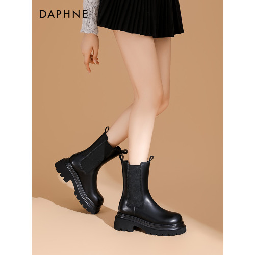 達芙妮菸筒靴女2026新款春秋長筒厚底增高耐磨馬丁靴女靴彈力靴子