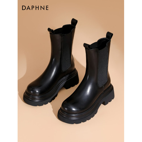 達芙妮菸筒靴女2026新款春秋長筒厚底增高耐磨馬丁靴女靴彈力靴子