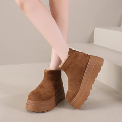 楊冪同款厚底增高東北大棉雪地煙囪靴女2025秋冬新款小個子短靴子