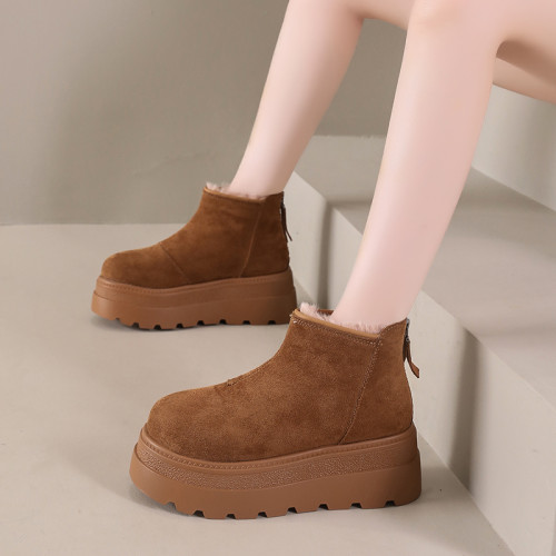 楊冪同款厚底增高東北大棉雪地煙囪靴女2025秋冬新款小個子短靴子