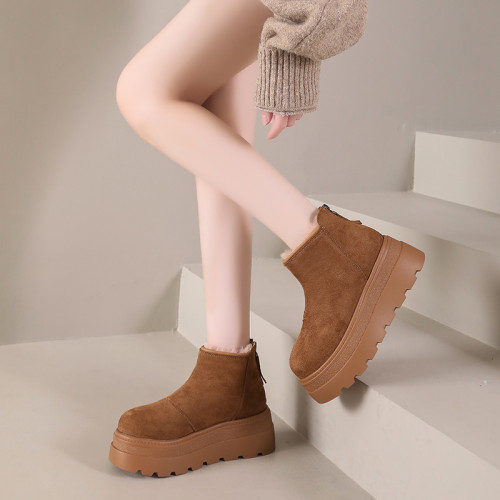 楊冪同款厚底增高東北大棉雪地煙囪靴女2025秋冬新款小個子短靴子