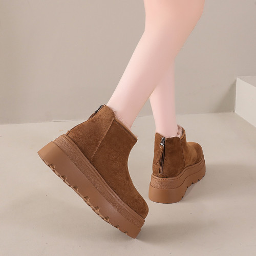 楊冪同款厚底增高東北大棉雪地煙囪靴女2025秋冬新款小個子短靴子