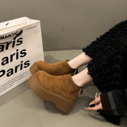 楊冪同款厚底增高煙囪大棉雪地靴女2025秋冬新款顯瘦復古勃肯短靴