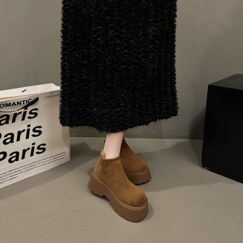 楊冪同款厚底增高煙囪大棉雪地靴女2025秋冬新款顯瘦復古勃肯短靴