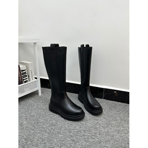 【質感在線】純原厚底高筒靴女時尚圓頭拼接舒適後拉鍊騎士靴