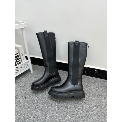 【質感在線】純原厚底高筒靴女時尚圓頭拼接舒適後拉鍊騎士靴