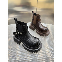 真皮編織厚底復古英倫風菸筒靴女2026秋冬季新款洋氣小短靴子女鞋