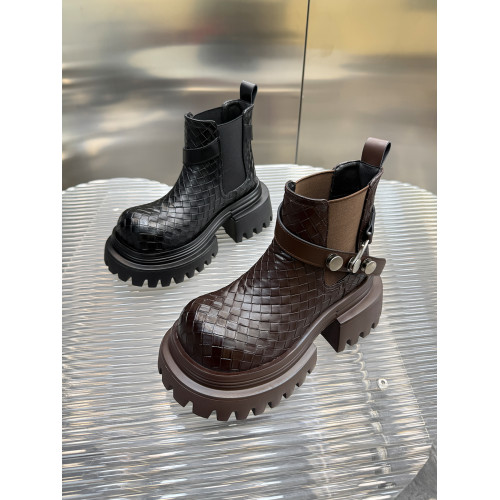 真皮編織厚底復古英倫風菸筒靴女2026秋冬季新款洋氣小短靴子女鞋