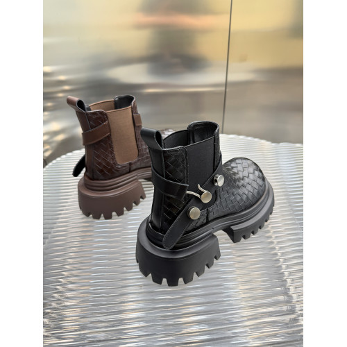 真皮編織厚底復古英倫風菸筒靴女2026秋冬季新款洋氣小短靴子女鞋