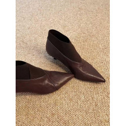 牛皮版~時髦個性簡約小貓跟瘦瘦靴女秋季復古尖頭氣質通勤小踝靴