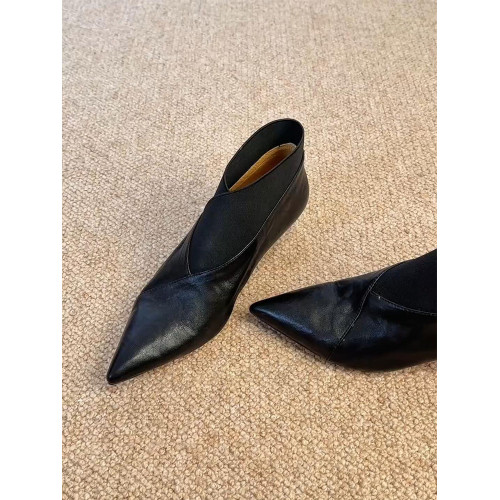 牛皮版~時髦個性簡約小貓跟瘦瘦靴女秋季復古尖頭氣質通勤小踝靴 牛皮版~時髦個性簡約小貓跟瘦瘦靴女秋季復古尖頭氣質通勤小踝靴