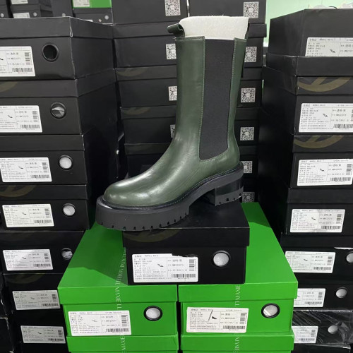 美國設計師買手高奢品牌K牛皮英倫風厚底長筒菸琯靴4144墨綠色 美國設計師買手高奢品牌K牛皮英倫風厚底長筒菸琯靴4144墨綠色