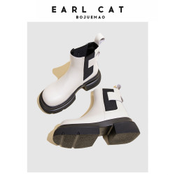 伯爵貓百搭真皮厚底切爾西靴2026春夏季新款增高休閒菸筒靴女短靴