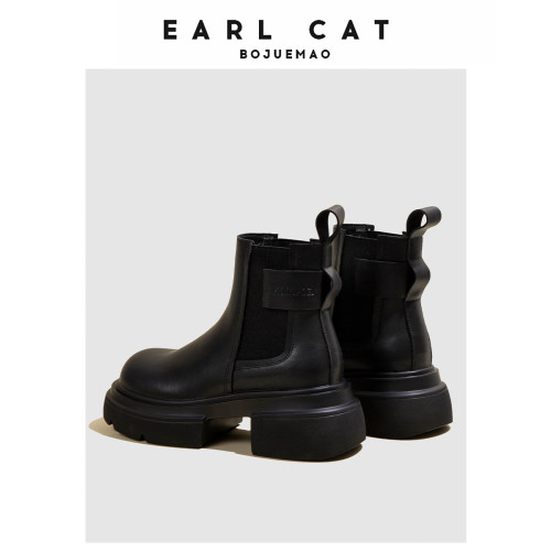 伯爵貓百搭真皮厚底切爾西靴2026春夏季新款增高休閒菸筒靴女短靴