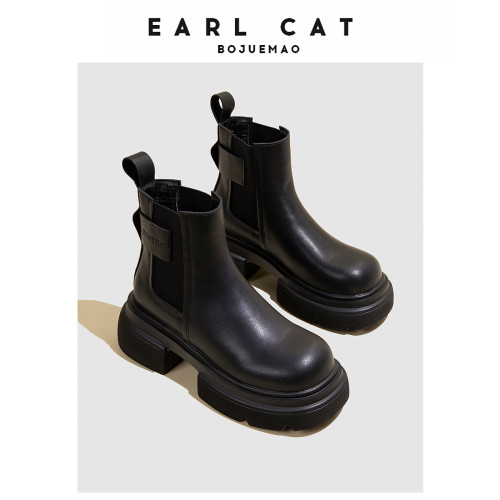 伯爵貓百搭真皮厚底切爾西靴2026春夏季新款增高休閒菸筒靴女短靴