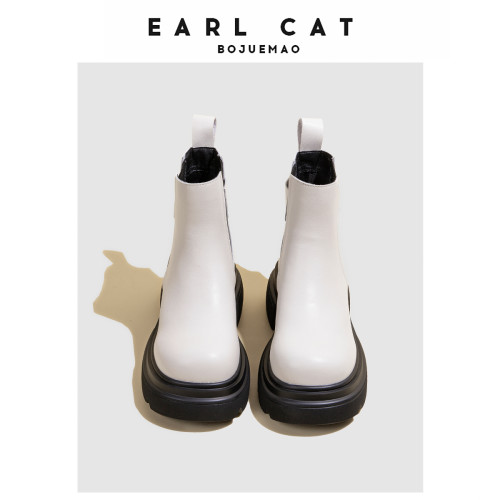 伯爵貓百搭真皮厚底切爾西靴2026春夏季新款增高休閒菸筒靴女短靴