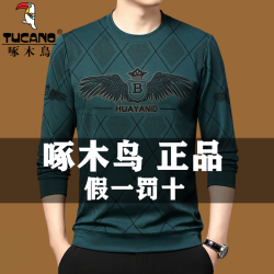 啄木鳥男士衛衣春秋薄款圓領打底衫長袖體恤衫寬鬆休閒印花秋衣潮