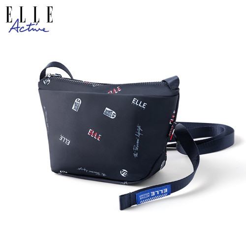 ELLE Active2022新款運動斜後後背包男女輕便印花字母餃子包百搭潮