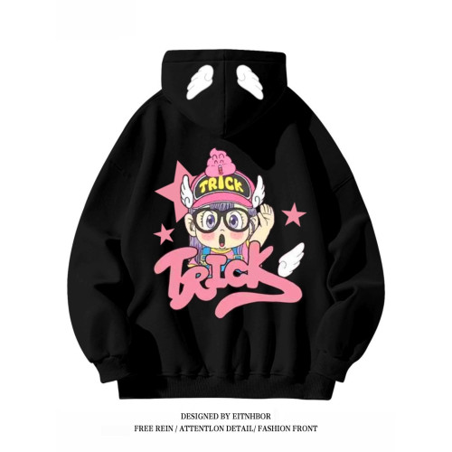 銀狐絨國潮阿拉蕾可愛印花連帽衛衣男女寬鬆秋冬ins休閒加絨外套