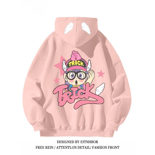 銀狐絨國潮阿拉蕾可愛印花連帽衛衣男女寬鬆秋冬ins休閒加絨外套