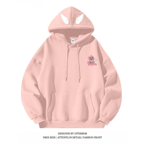 銀狐絨國潮阿拉蕾可愛印花連帽衛衣男女寬鬆秋冬ins休閒加絨外套