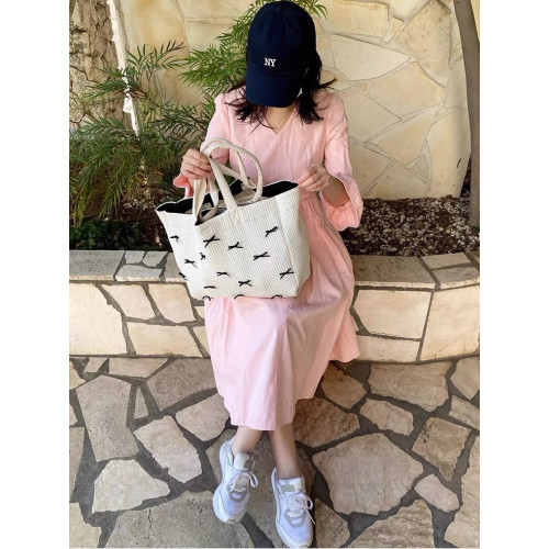 日本ayako蝴蝶結托特包大容量可斜背純棉沙灘包通勤媽咪包手提包