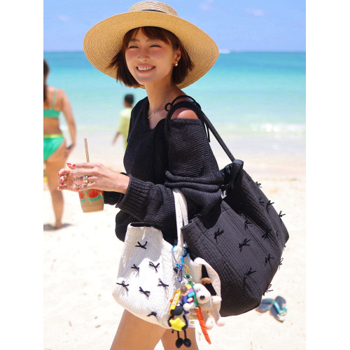 日本ayako蝴蝶結托特包大容量可斜背純棉沙灘包通勤媽咪包手提包