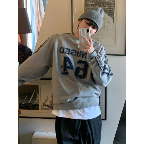 MRCYC字母刺綉圓領衛衣男秋季新款寬鬆上衣韓系潮流做舊套頭外套 MRCYC字母刺綉圓領衛衣男秋季新款寬鬆上衣韓系潮流做舊套頭外套