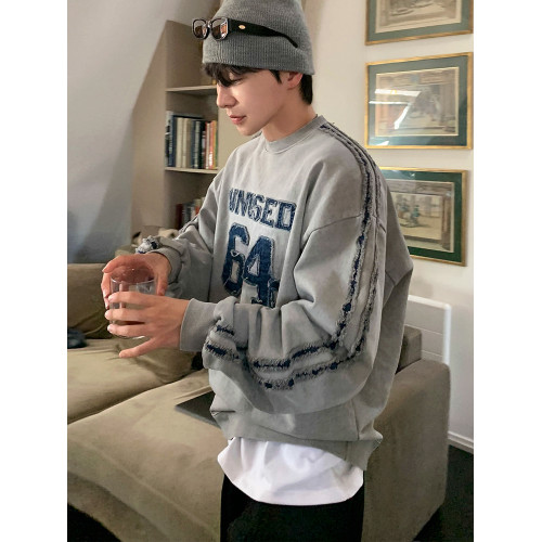 MRCYC字母刺綉圓領衛衣男秋季新款寬鬆上衣韓系潮流做舊套頭外套 MRCYC字母刺綉圓領衛衣男秋季新款寬鬆上衣韓系潮流做舊套頭外套