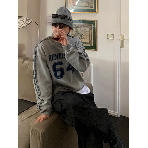 MRCYC字母刺綉圓領衛衣男秋季新款寬鬆上衣韓系潮流做舊套頭外套 MRCYC字母刺綉圓領衛衣男秋季新款寬鬆上衣韓系潮流做舊套頭外套