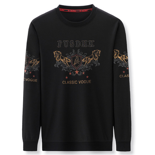 純棉衛衣男士加絨加厚冬季圓領印花中年長袖t恤保暖秋款休閒男裝