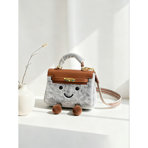 ZRVR新款可愛毛絨包羊羔絨凱莉包女卡通斜後後背包手提鉑金包毛毛包
