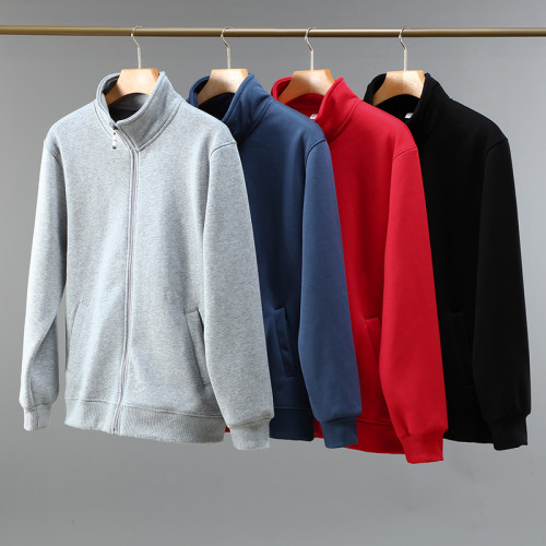 純棉開衫衛衣男士2022秋冬款加絨加厚寬鬆男裝休閒立領上衣外套 純棉開衫衛衣男士2022秋冬款加絨加厚寬鬆男裝休閒立領上衣外套