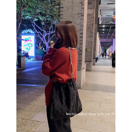 【小優家包包】HOYOZI鎏金嵗月 褶皺鏈條水桶垃圾袋包包帆布秋冬