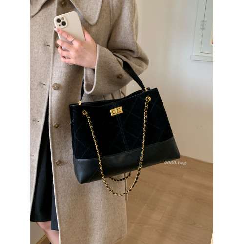 大容量菱格鏈條麂皮絨水桶包2025新款女時尚百搭通勤氣質斜後後背包包