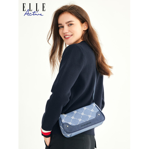 ELLE Active女包撞色老花斜後後背包腋下包休閒時尚單肩包手提包 ELLE Active女包撞色老花斜後後背包腋下包休閒時尚單肩包手提包