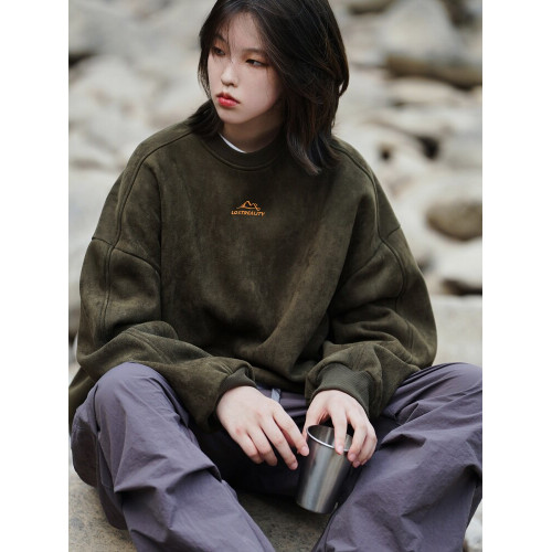 350g重磅麂皮絨衛衣春季復古寬鬆情侶衣服女加絨美式潮牌外套男士