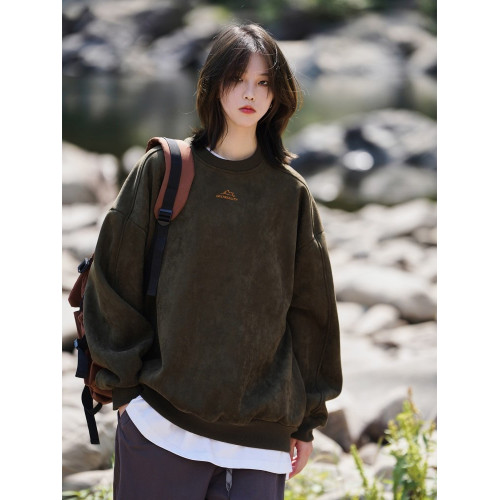 350g重磅麂皮絨衛衣春季復古寬鬆情侶衣服女加絨美式潮牌外套男士