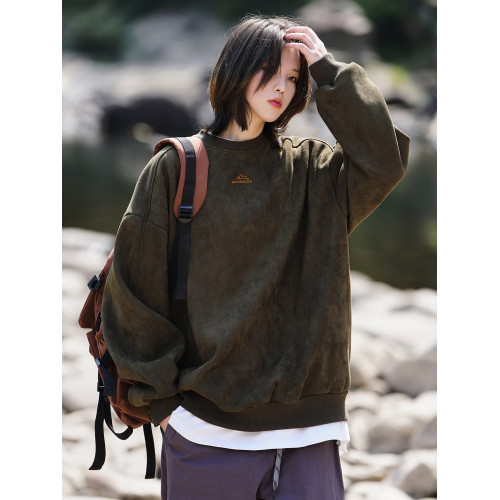 350g重磅麂皮絨衛衣春季復古寬鬆情侶衣服女加絨美式潮牌外套男士